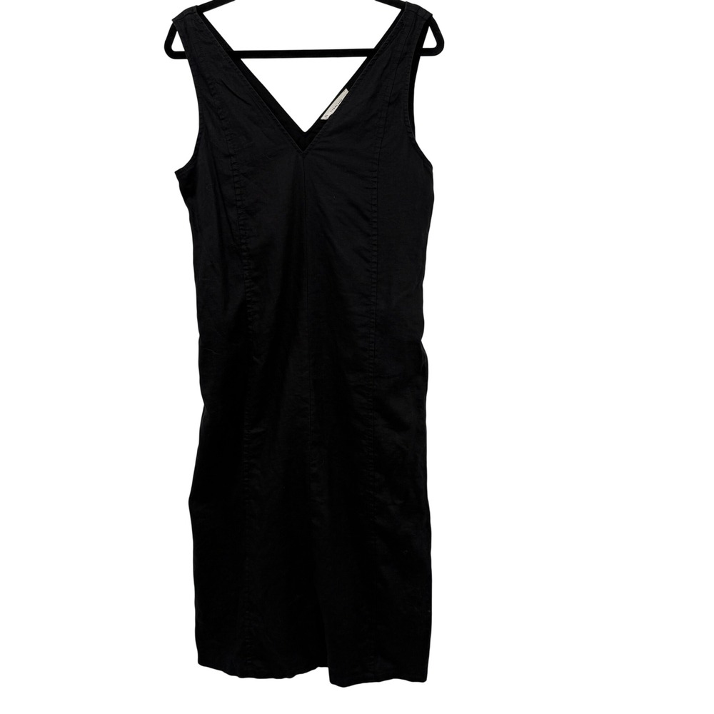 Everlane The Linen V-Neck Midi Dress Womens 6 Pockets Black Minimalist Lagenlook